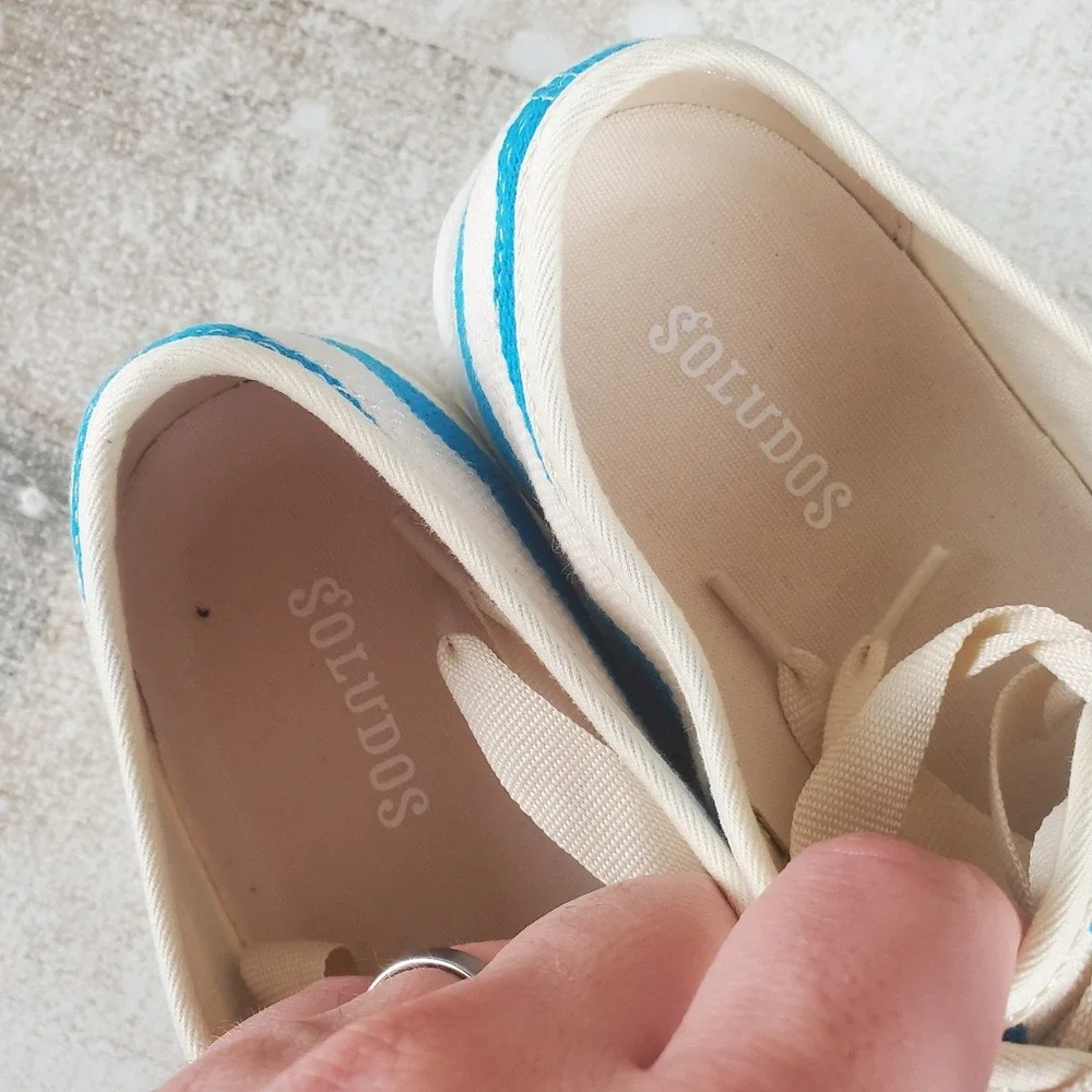 Soludos Marin Stripe Womens Shoes Sz 5.5 B Casual Sky Blue White Lace Up Sneaker